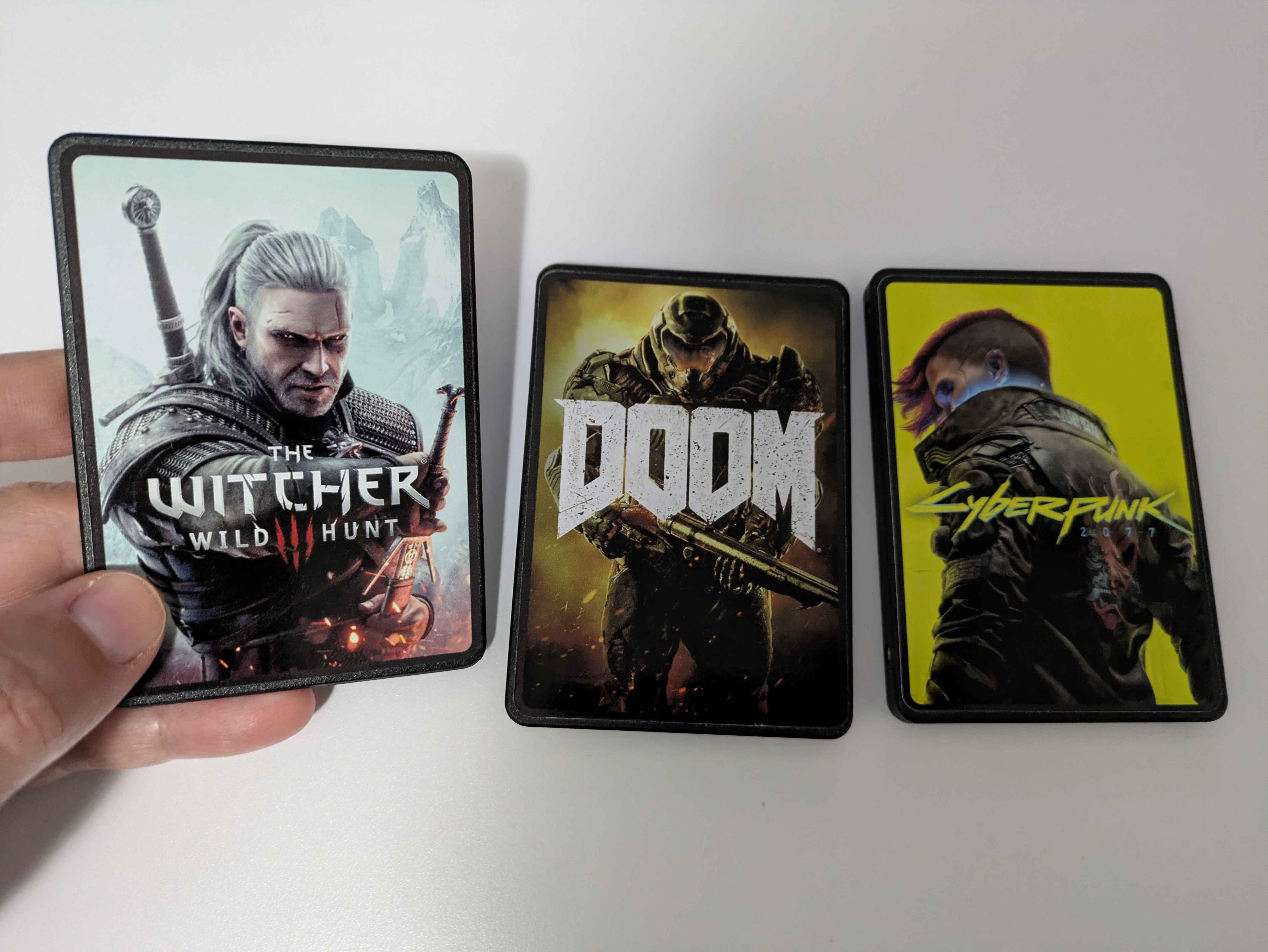 SSDs with Witcher 3, Doom, and Cyberpunk 2077 labels
