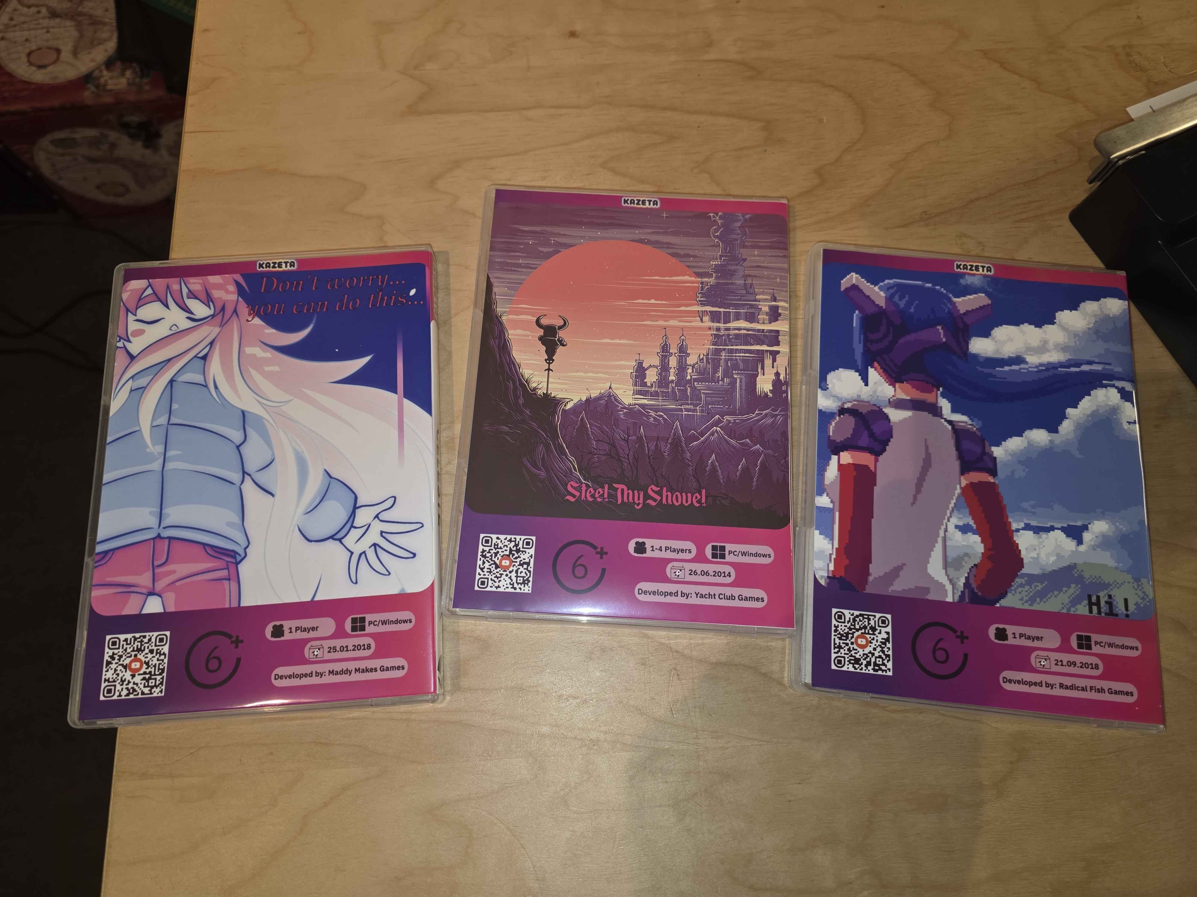 Celeste, Shovel Knight, and Crosscode - back covers